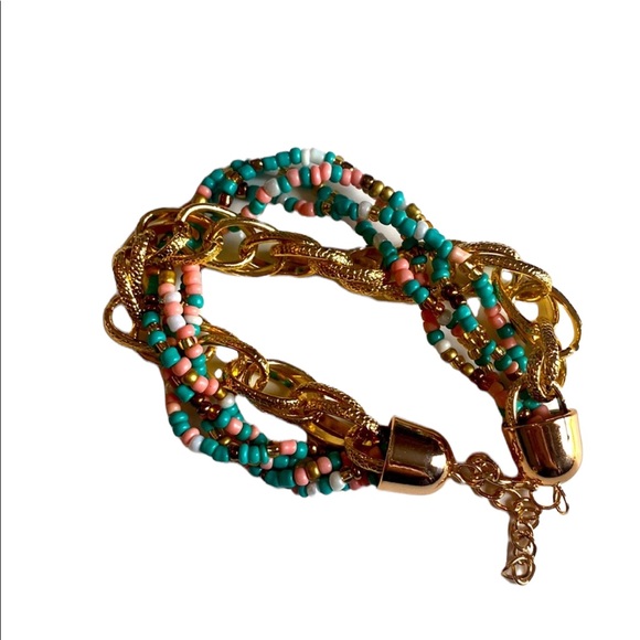 Gold Tone Chain and Beaded Twist Bracelet - Picture 3 of 3